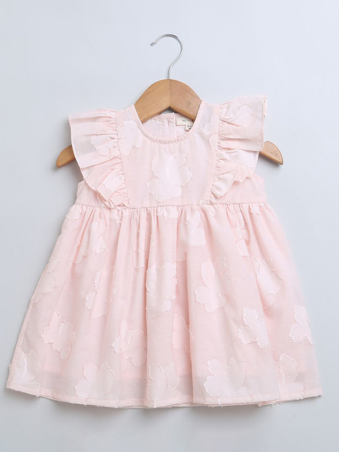 Sweetlime By AS Girls Self Design Round Neck Flutter Sleeve Fit & Flare Dress