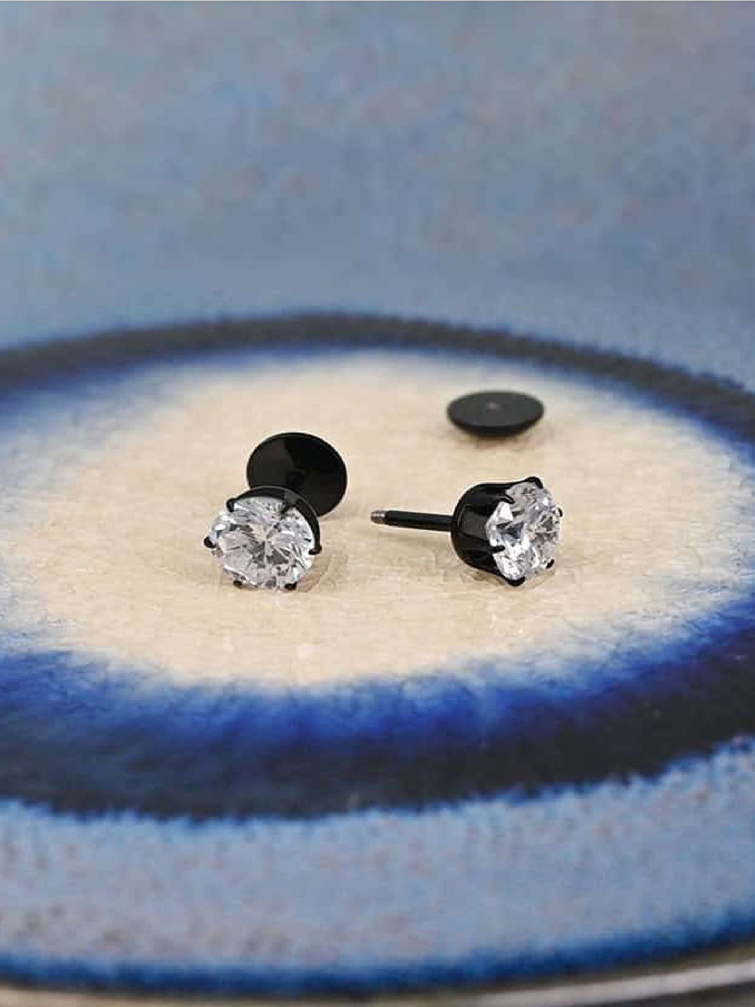 RUHI COLLECTION Rhodium-Plated Stainless Steel Cubic Zirconia Glitter Round Shaped Studs