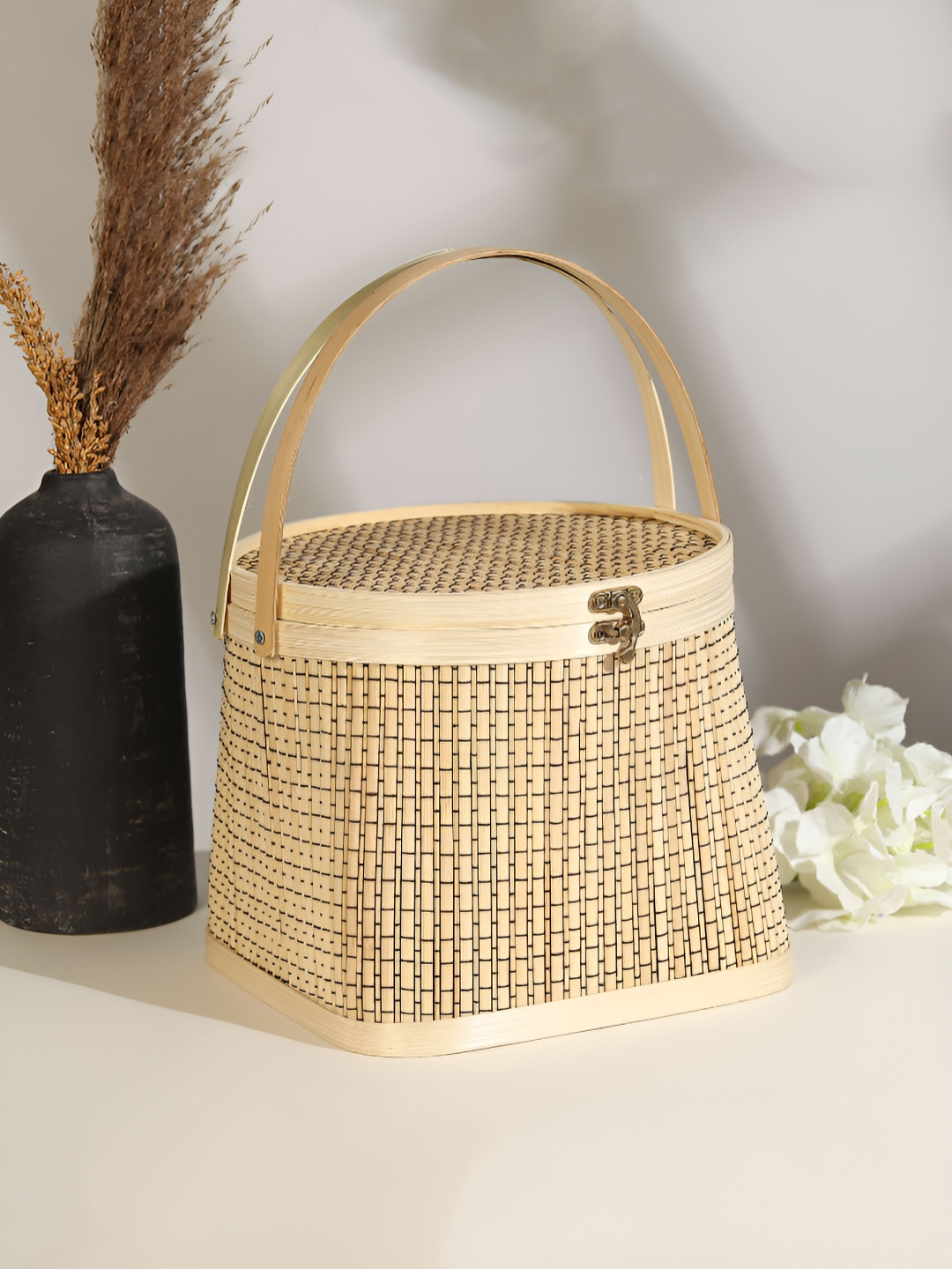 HABERE INDIA Beige Reusable Multi-Utility Bamboo Organise