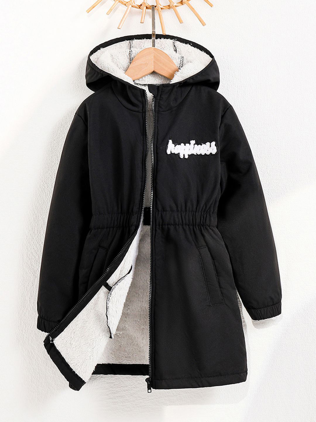 INCLUD Girls Hooded Typography Printed Cotton Casual Parka Jacket