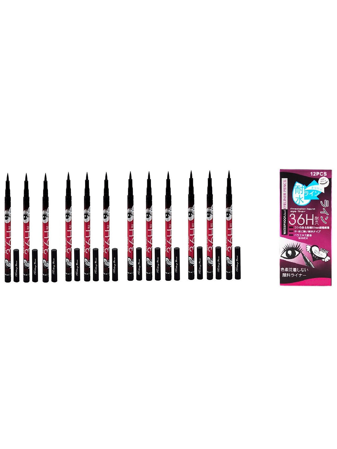 MAKEUP FEVER Set Of 12 Waterproof Eyeliner Pencils - 1.2 g Each - Black