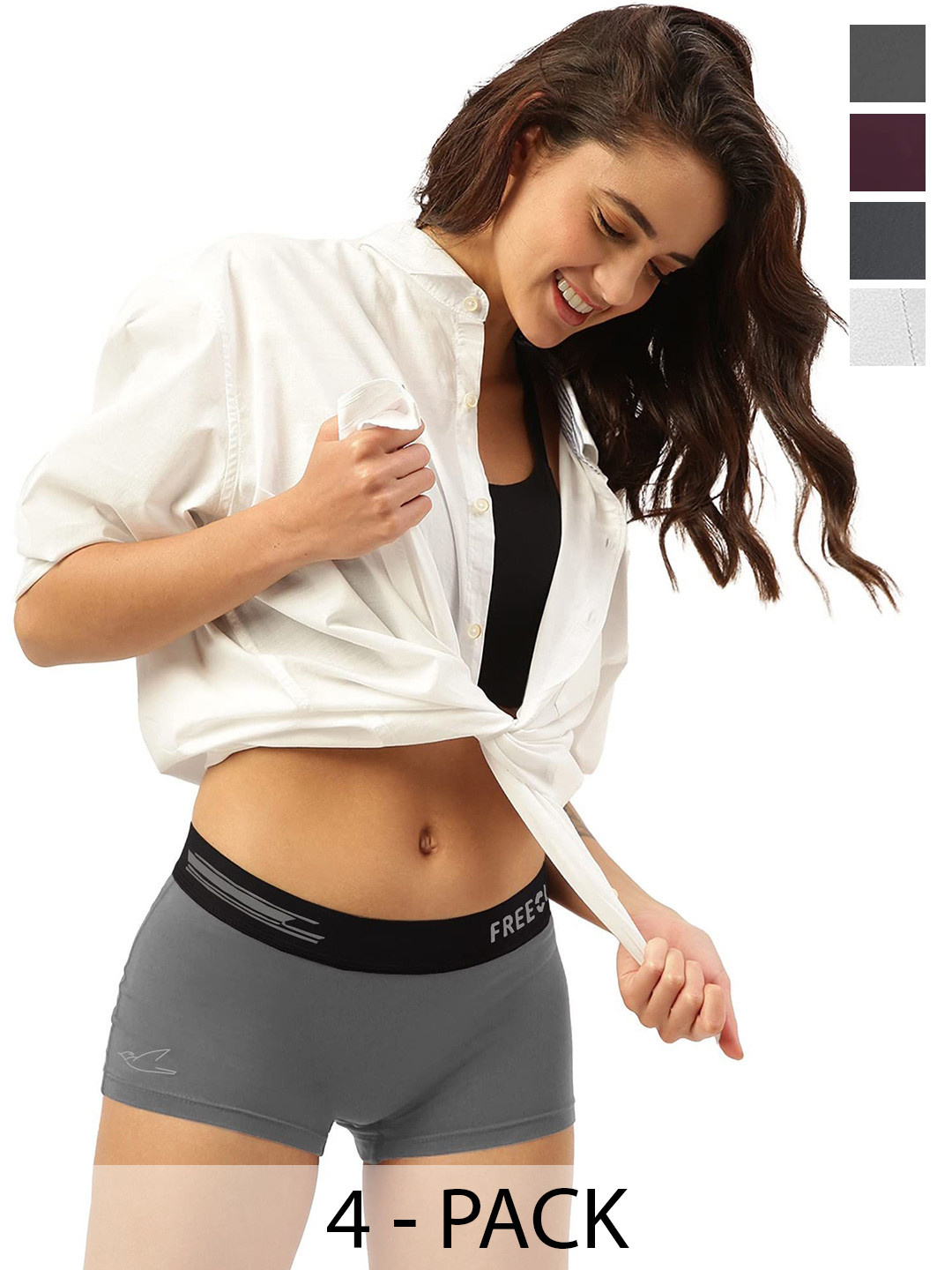 FREECULTR Women Pack Of 4 Antibacterial MidRise BoxerStyle Boy Short Briefs