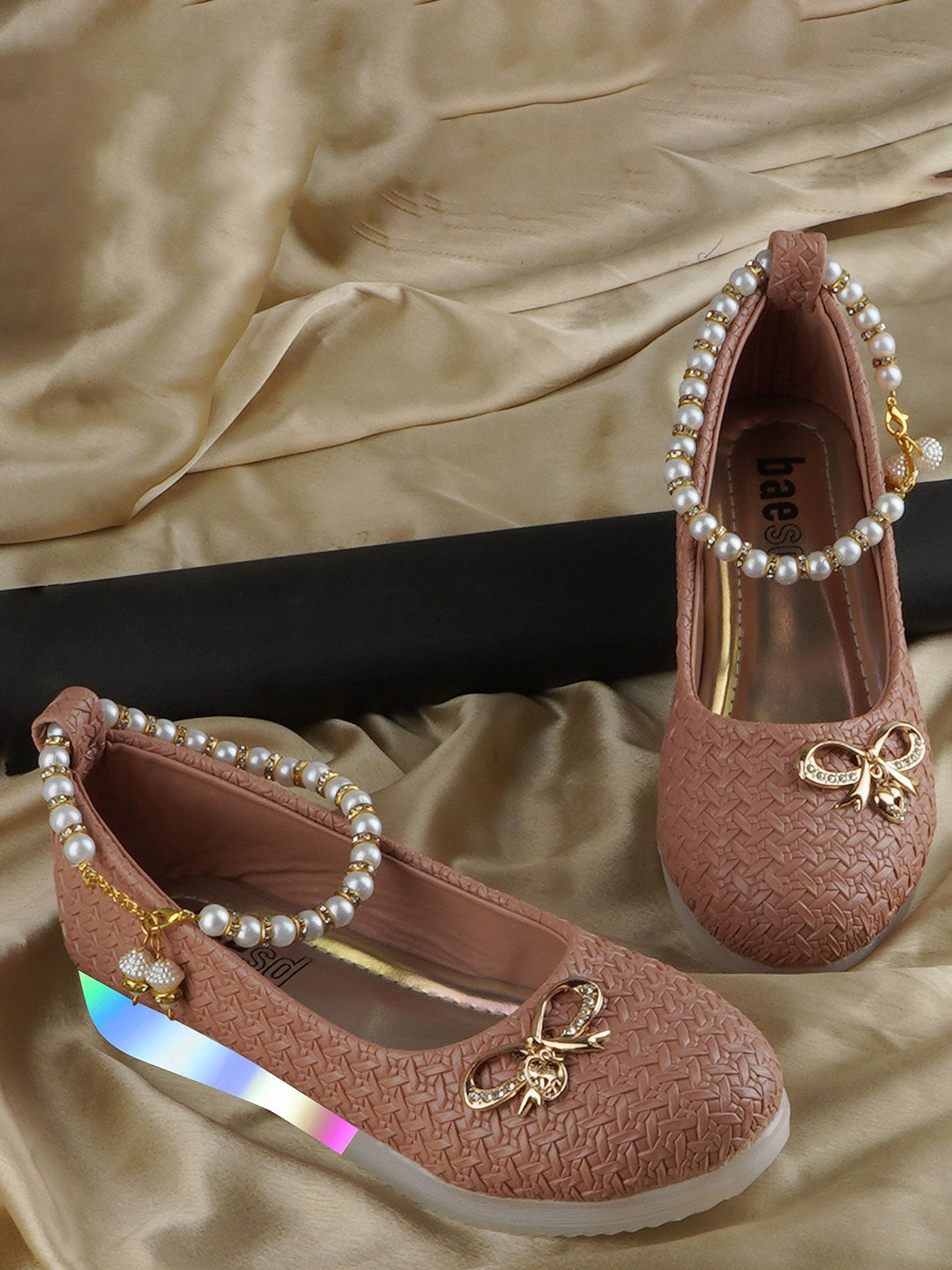 BAESD Girls Woven Design Ankle Loop Mary Jane Flats