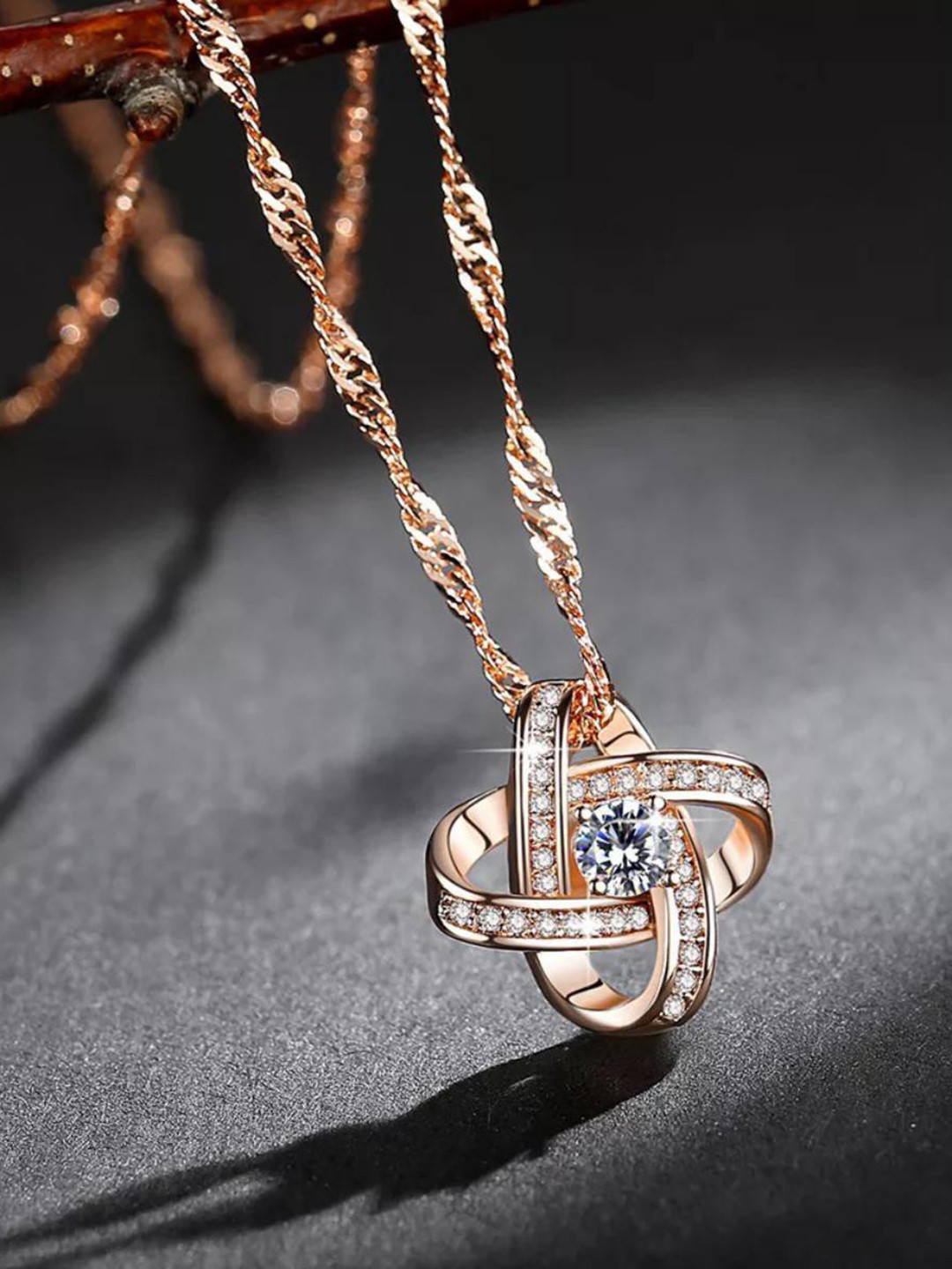 MYKI Gold-Plated Contemporary Stainless Steel Cubic Zirconia Pendant with Chains