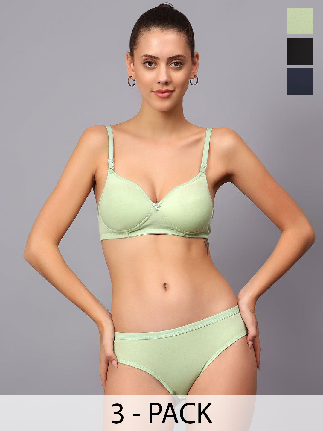 Designer Bugs Women Pack Of 3 Seamless Lightly Padded Lingerie Set DBLS-B-NB-LG-30B