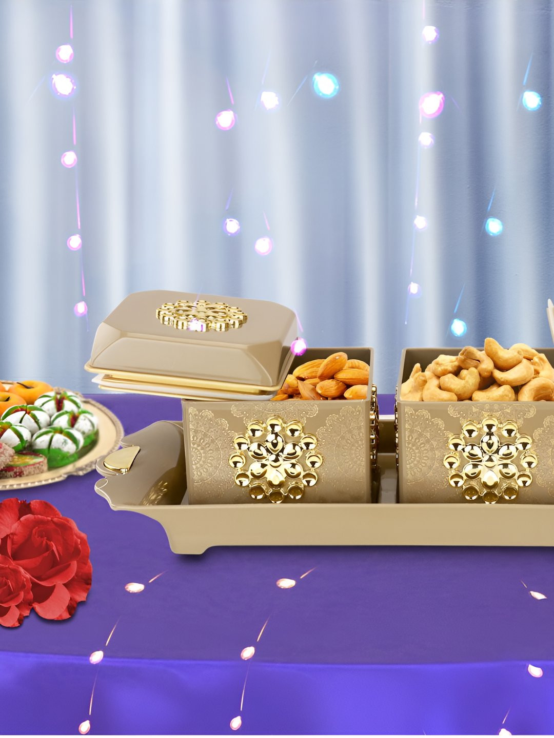 Nayasa Florentine Brown Abstract Plastic Easy To Clean 3 Piece Clip-On Canister-500ml