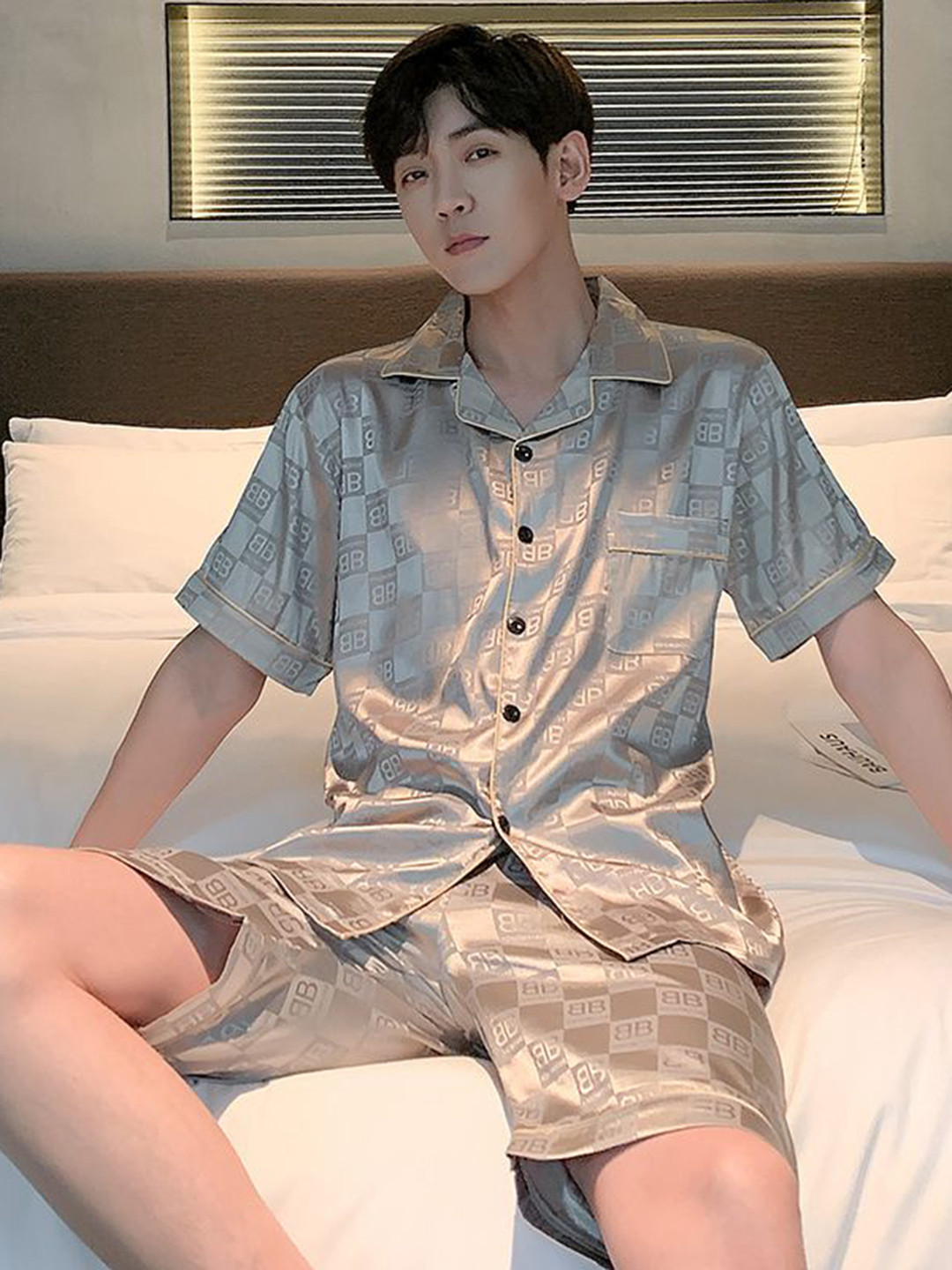 StyleCast Men Printed Shirt With Shorts Night Suit