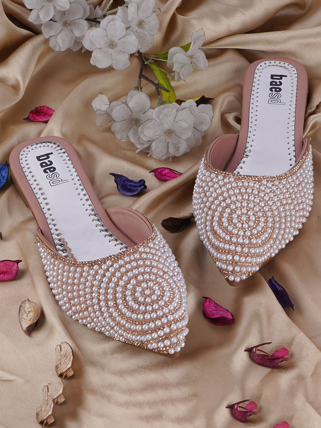 BAESD Women Pearl Embellished Ethnic Mules Flats