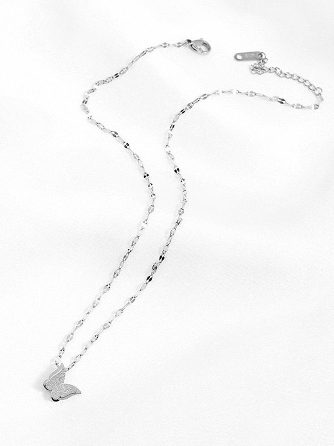 MYKI Silver-Plated Stainless Steel Cubic Zirconia Studded Pretty Butterfly Pendant & Chain