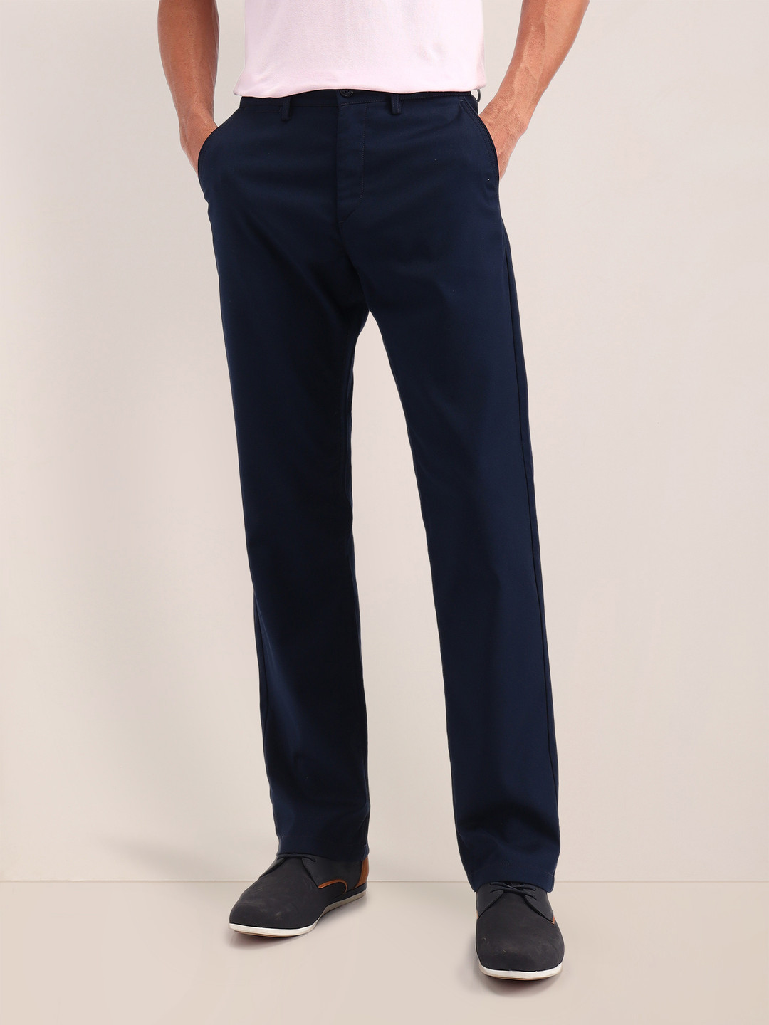 U.S. Polo Assn. Men Cotton Bruce Straight Fit Mid-Rise Regular Trousers