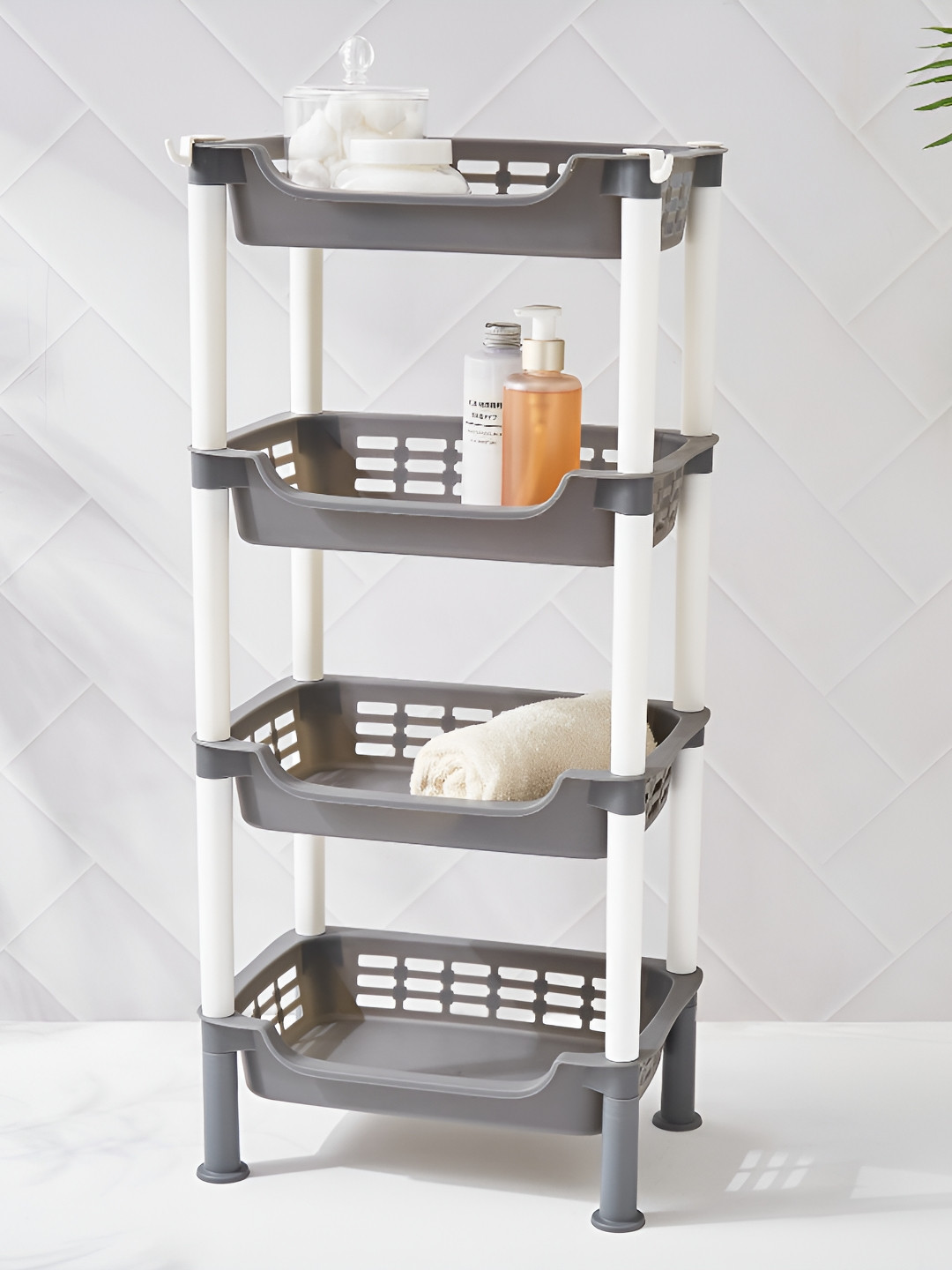 Home Centre Omnia Roaster Grey 4-Tier Shelf Organisers