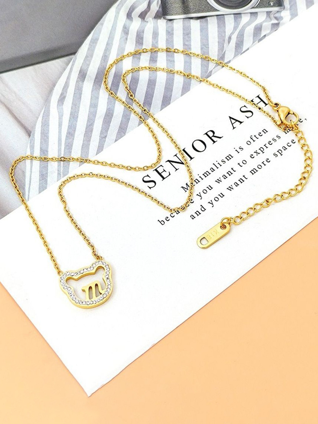 MYKI Gold-Plated Stainless Steel Stone Studded Kitty Shaped Chain