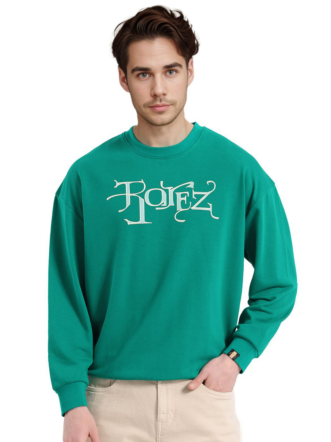 RARE RABBIT Men Green Printed Round Neck Sweatshirt