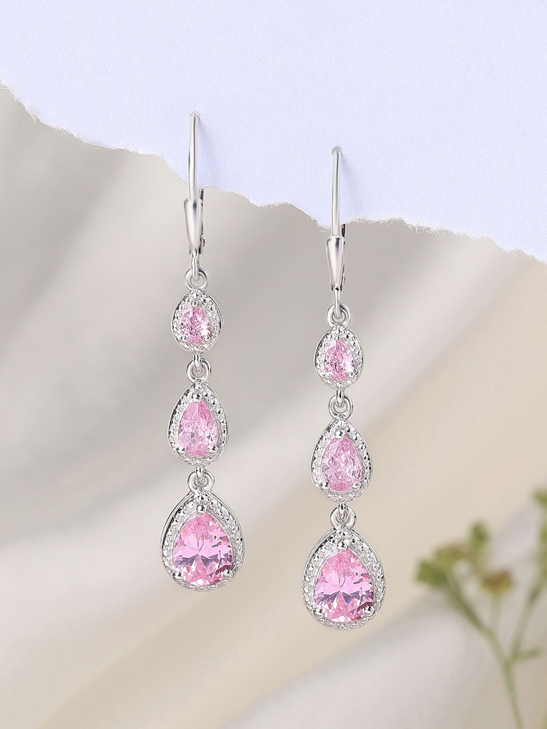 Ornate Jewels 925 Sterling Silver Rhodium-Plated CZ & AD Dangle Drop Earrings