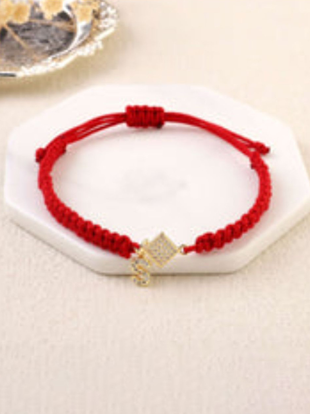 SALTY Stone Studded Thread S Initial Wraparound Bracelet