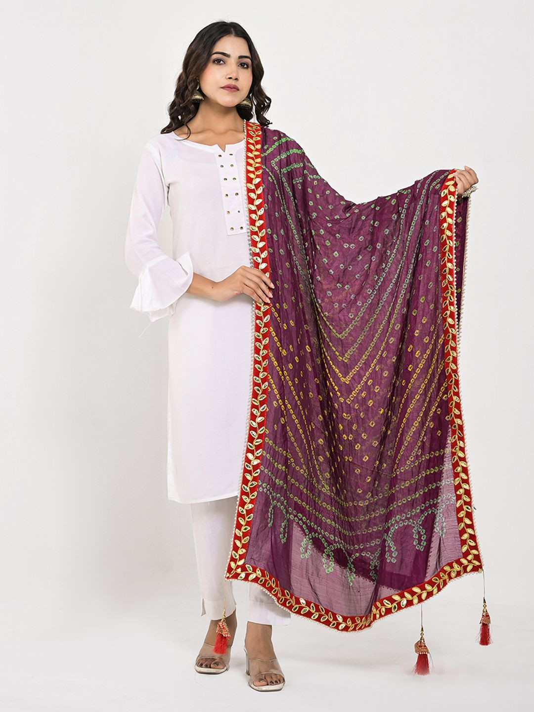Apratim Bandhani Printed Gotta Patti Silk Dupatta