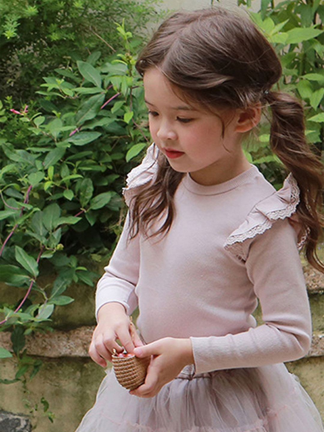 LULU & SKY Girls Ribbed Ruffle Trim Top