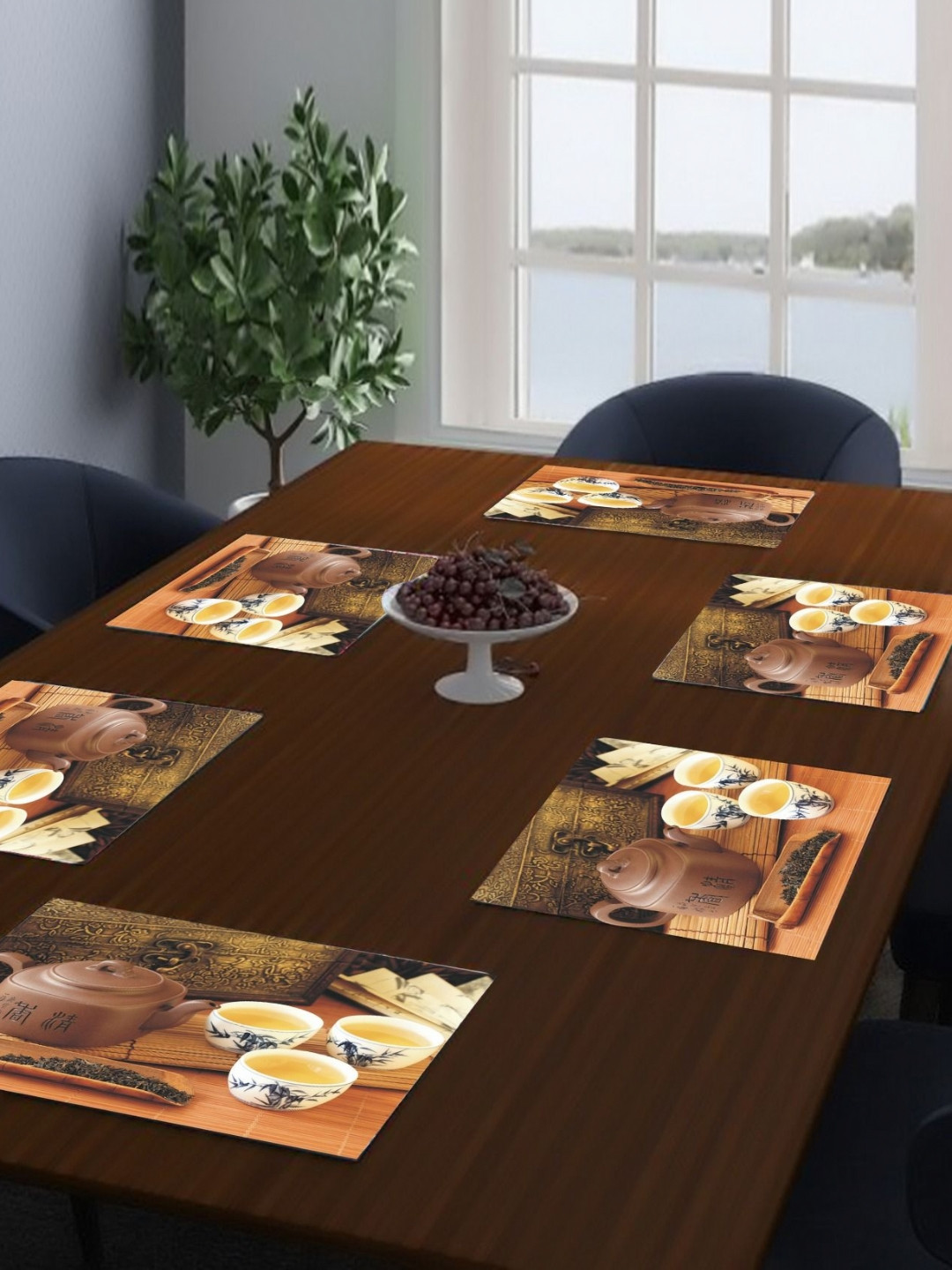 LooMantha Brown & White 6 Pieces Rectangle Shaped Printed Table Placemats