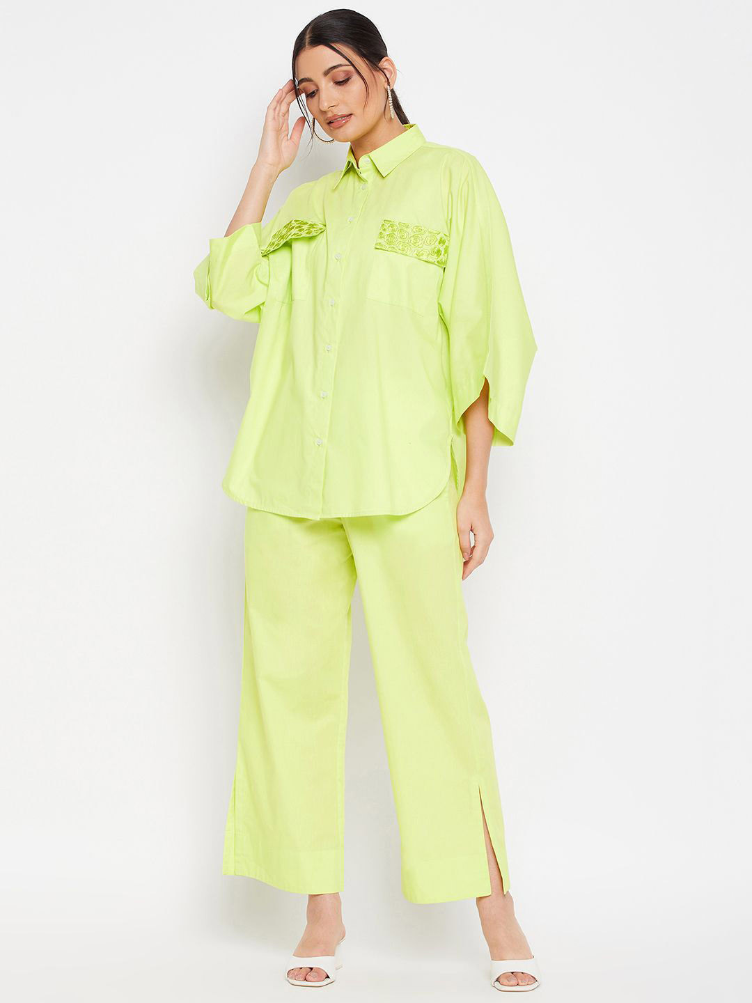 Antimony Shirt Collar Three-Quarter Sleeves Shirt With Trouser