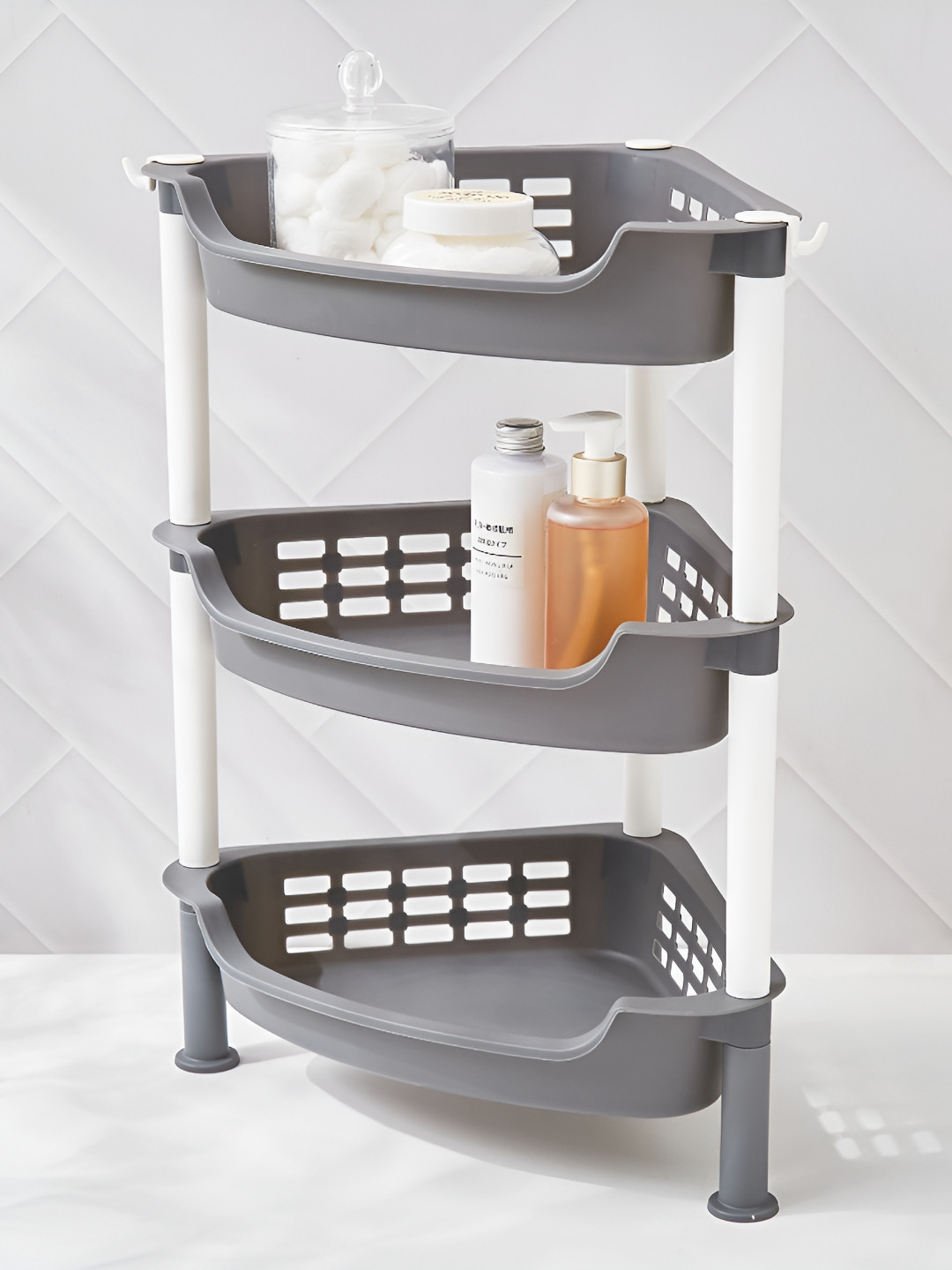 Home Centre Omnia Roaster Grey & white 3 Tier Shelf Shower Holder