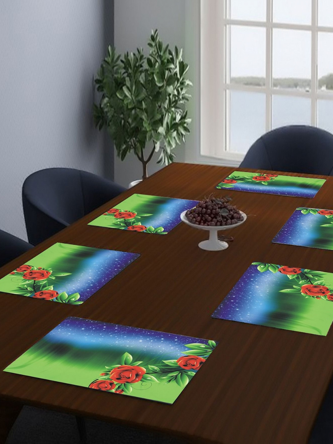 LooMantha Green & Blue 6 Pieces Rectangle Shaped Printed Table Placemats