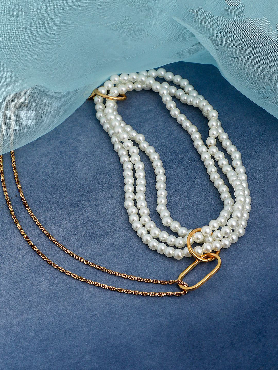 SOHI Gold-Plated Beaded Larissa Chain Necklace