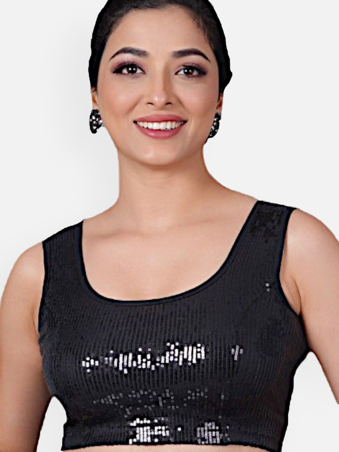 neckbook Women Cotton Embellished Round Neck Sleeveless Stretchable Saree Blouse