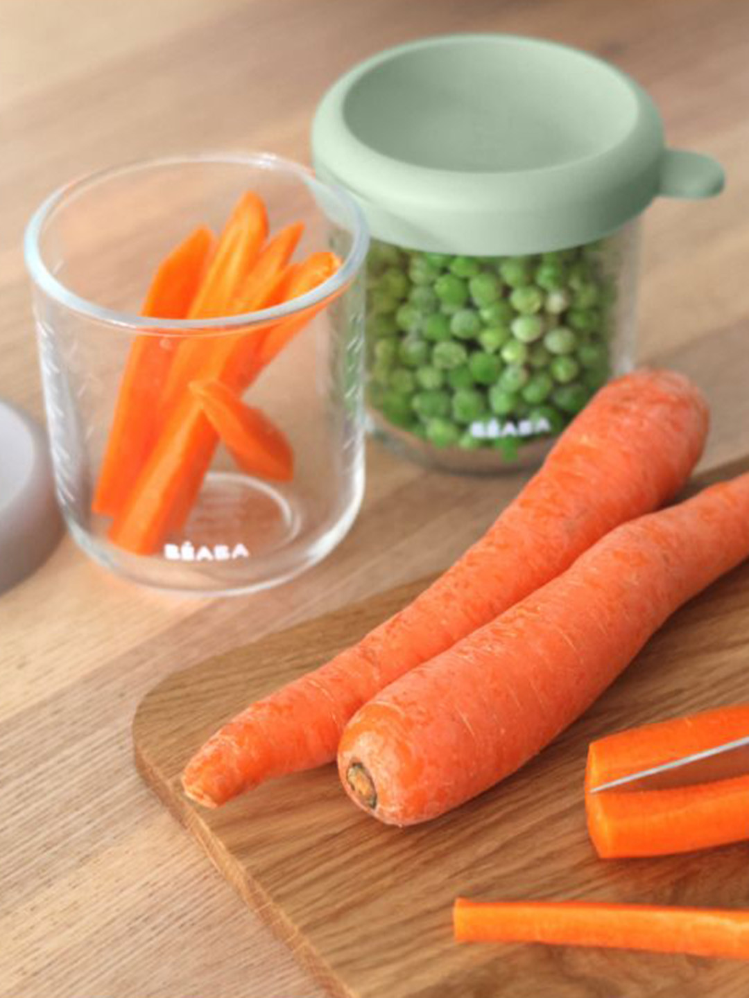 Beaba Green Glass Air Tight 2 Piece Flip Top Canister-250ml