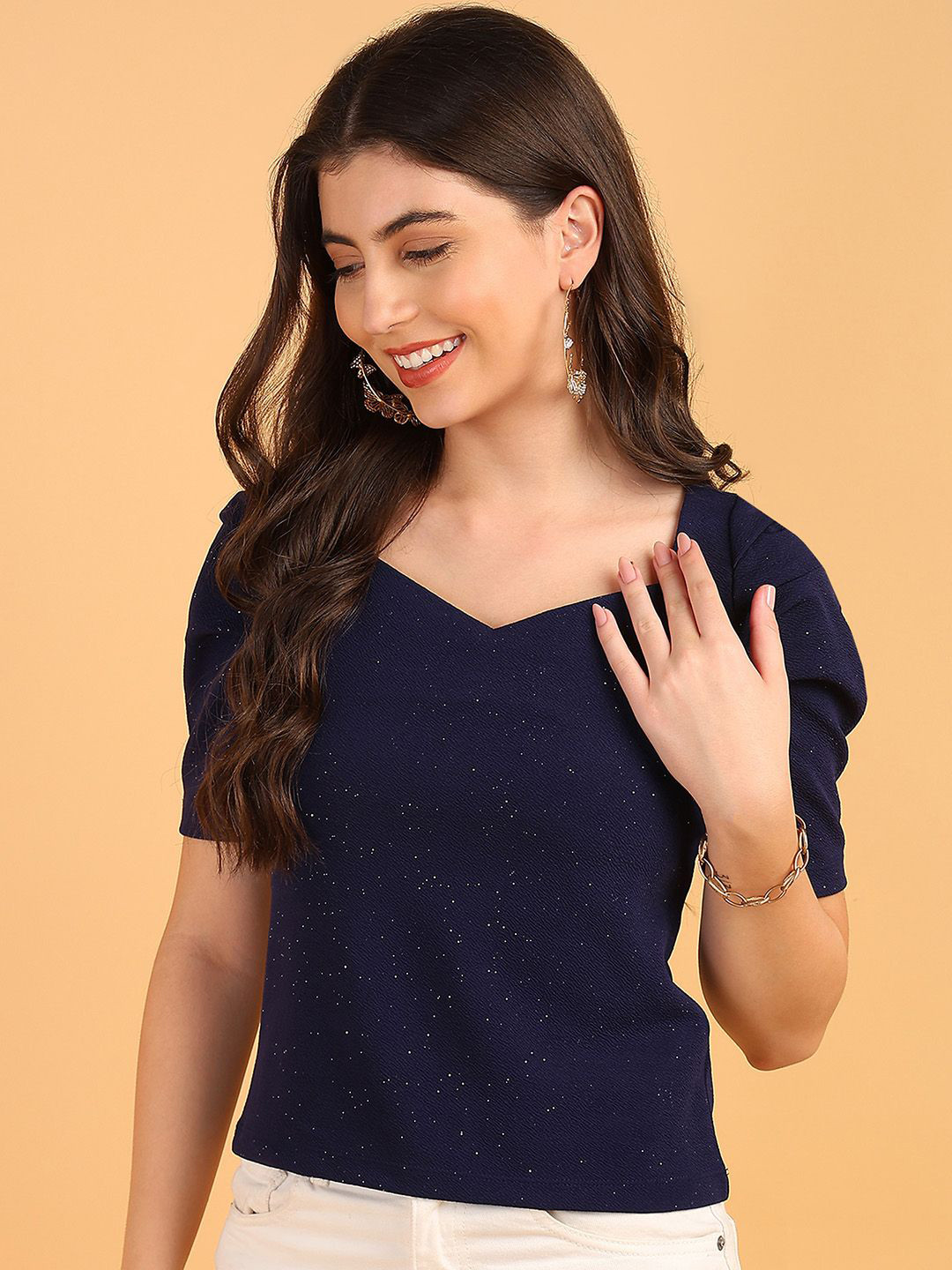 SAFFE Women Sweetheart Neck Puff Sleeves Top