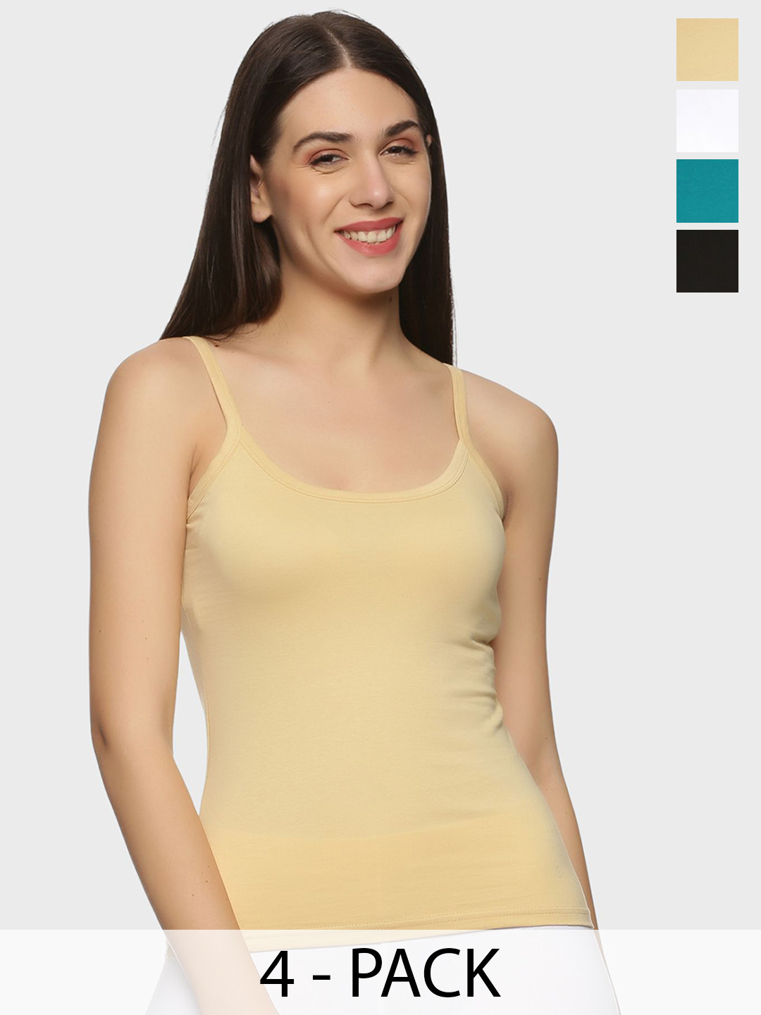 Outflits Women Pack Of 4 Women Shoulder Straps Cotton Non-Padded Camisoles