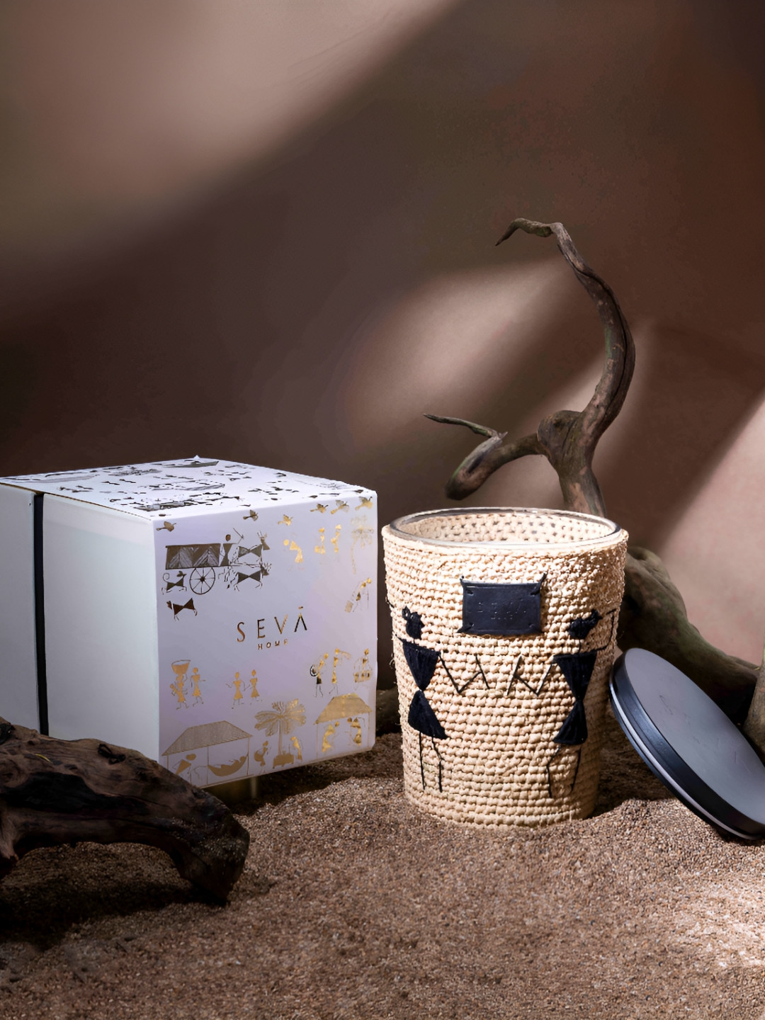 Seva Home Dil se Brown Avante Garde Warli 2 Wick Scented Abstract Jar Candles