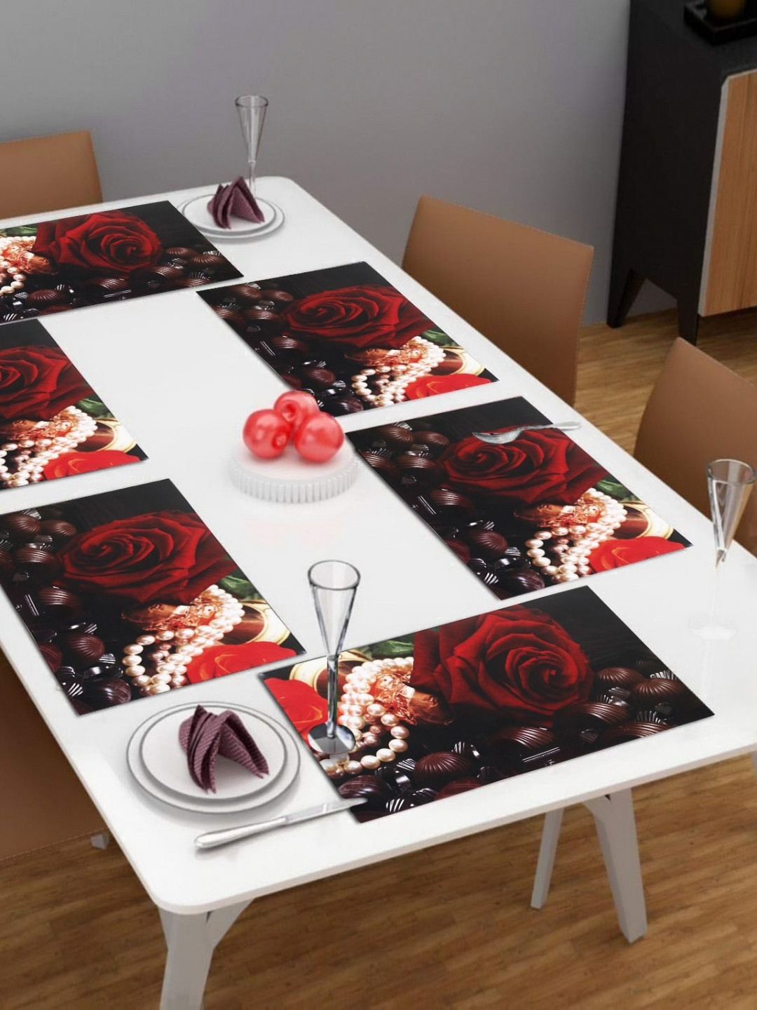 LooMantha Maroon 6 Pieces Printed Rectangle Shaped Table Placemats