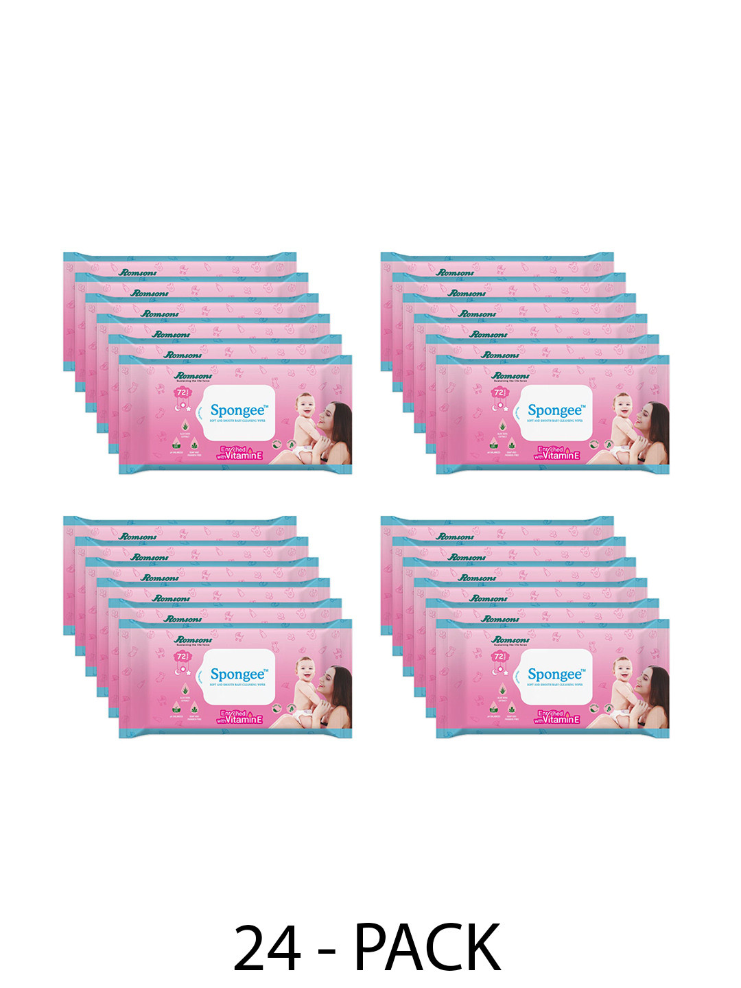 Romsons Dignity Set Of 24 Spongee Soap Free Baby Wet Wipes- 72 Each