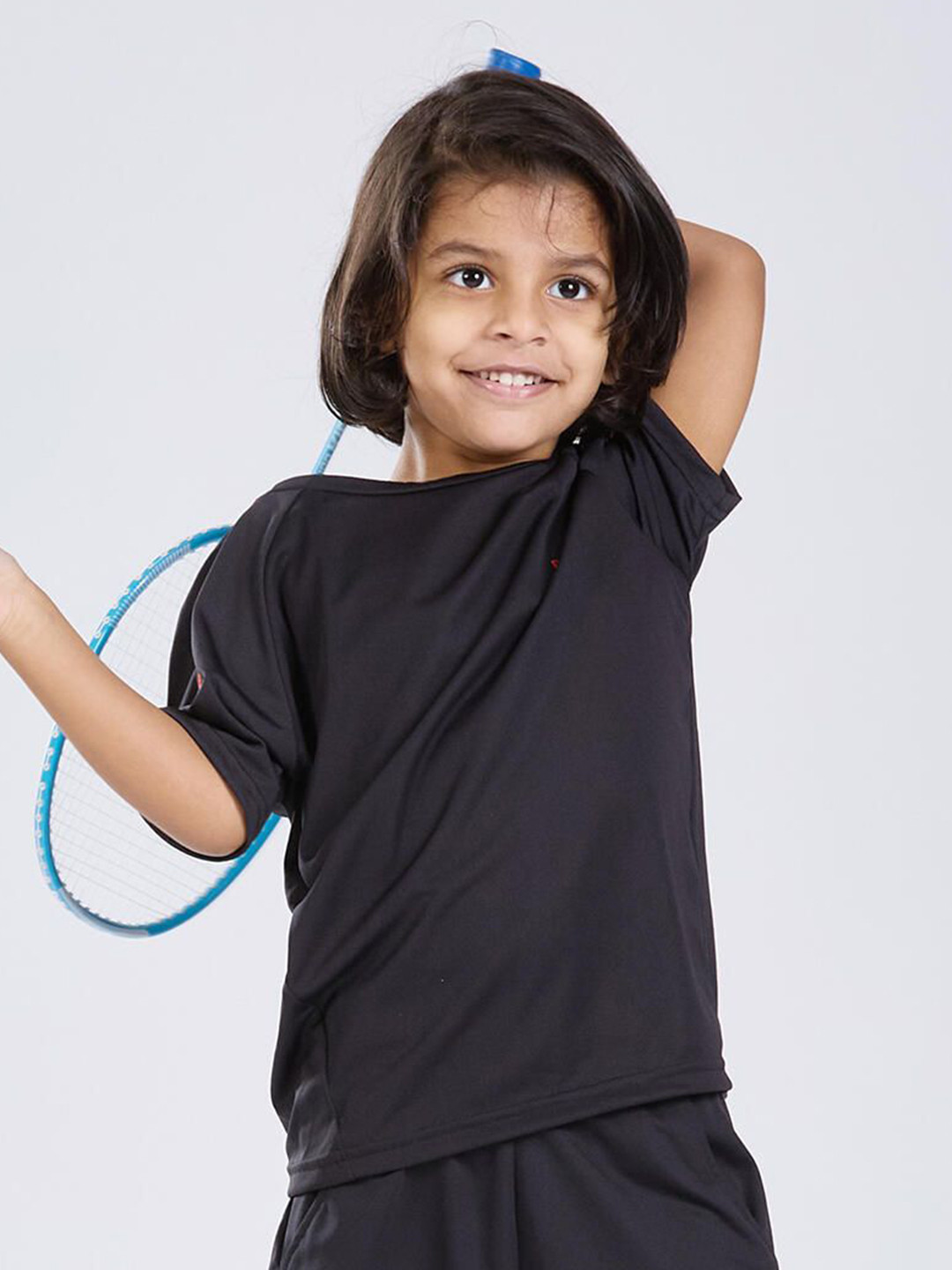 Decathlon PERFLY - Kids Unisex Black Lightweight Badminton T-Shirt