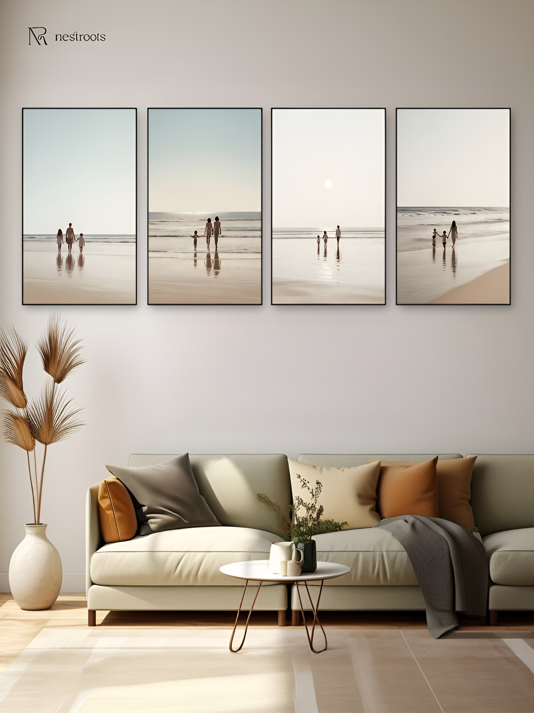 nestroots Family Beach Canvas Wall Rectangle Paintings Wall Art -48 x 24 In