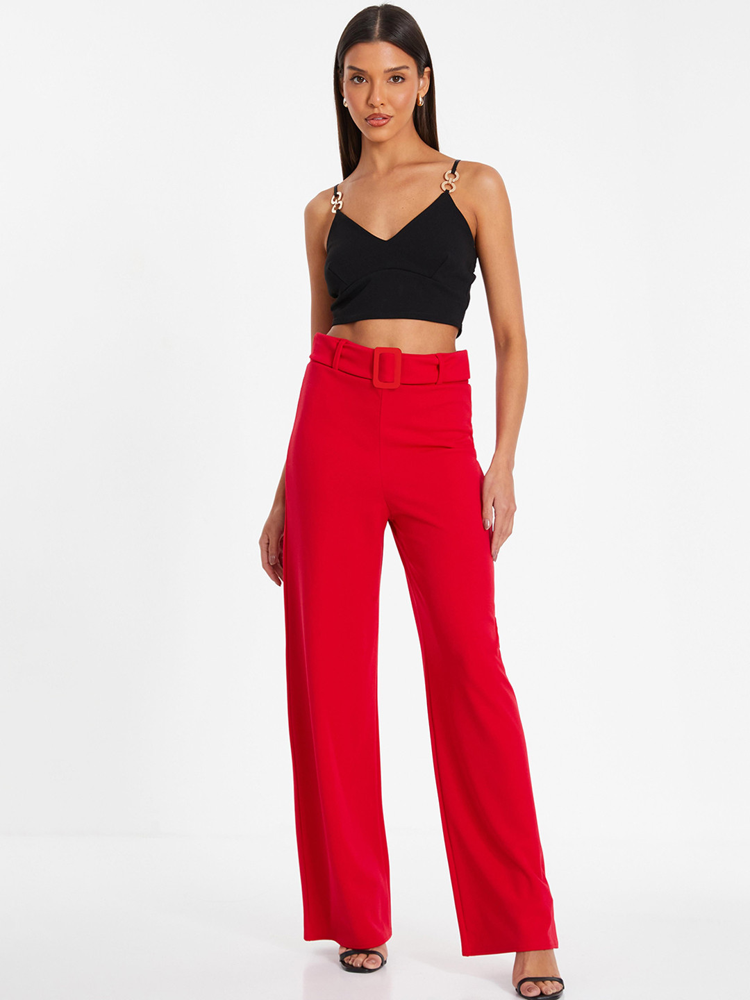 QUIZ Women Smart Flared High-Rise Trousers