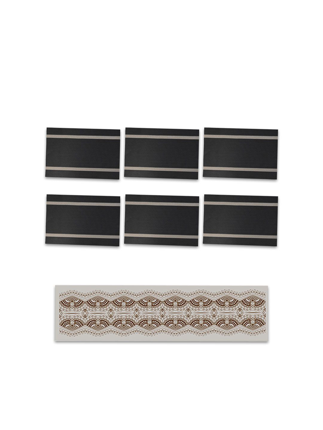 MARKET99 Black & Beige 7 Pieces Textured Table Linen Set