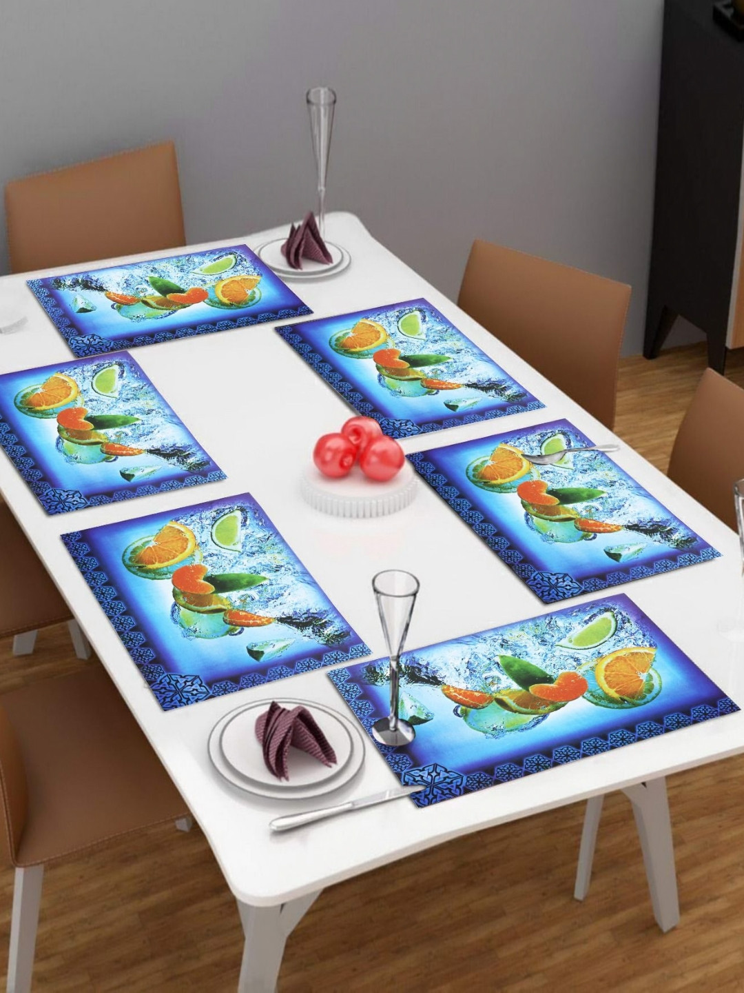 LooMantha Blue & Green 6 Pieces Printed Rectangle Shaped Table Placemats
