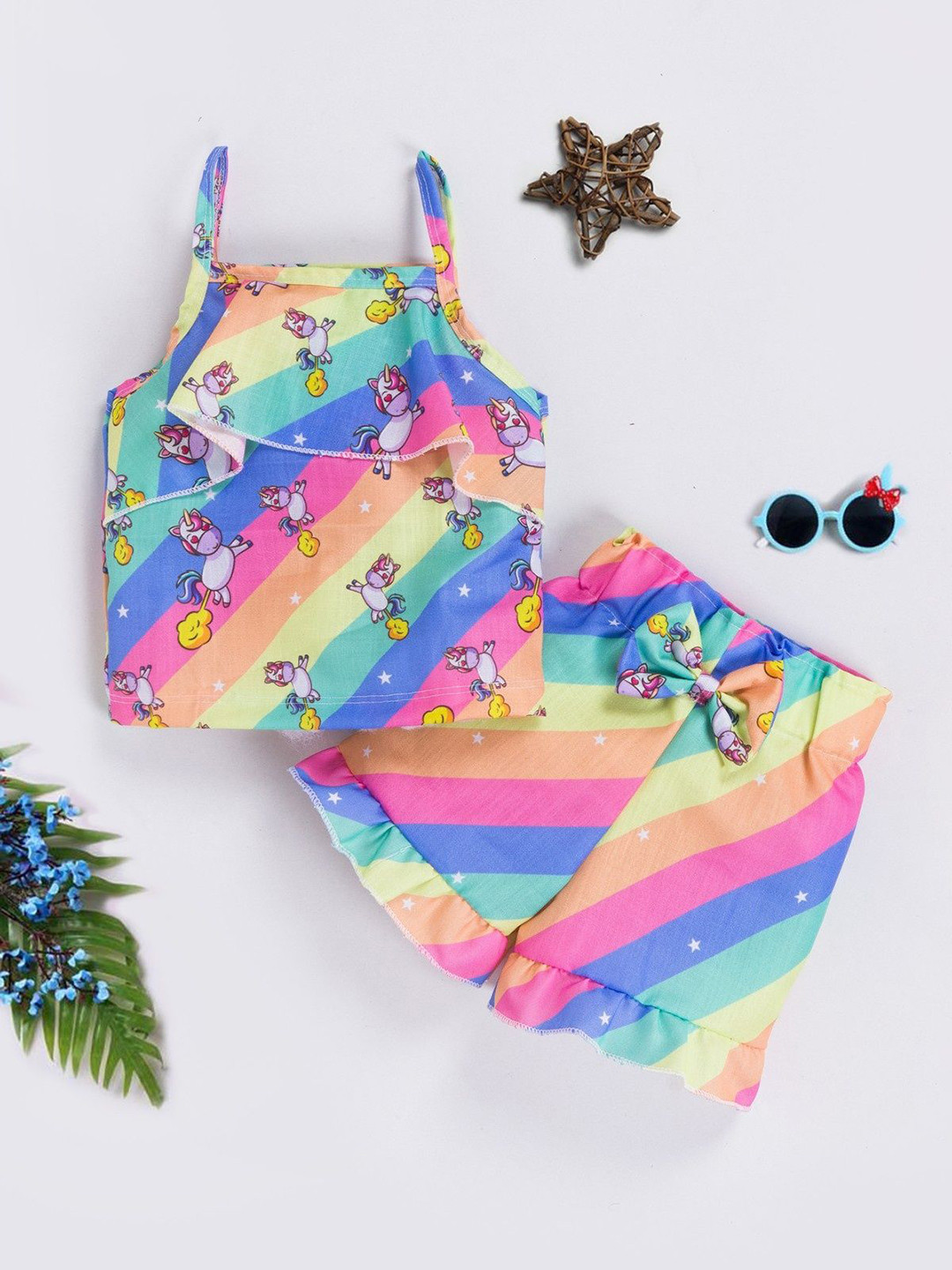 Mommy Club Girls Printed Pure Cotton Top with Shorts