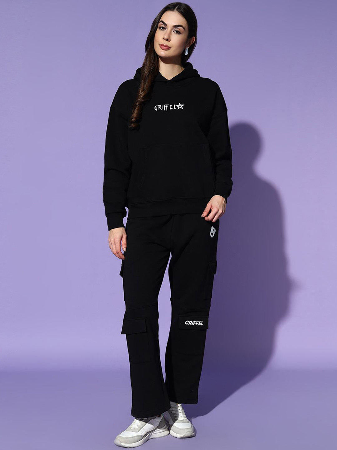 GRIFFEL Women Typography Printed Hood Regular Tracksuits