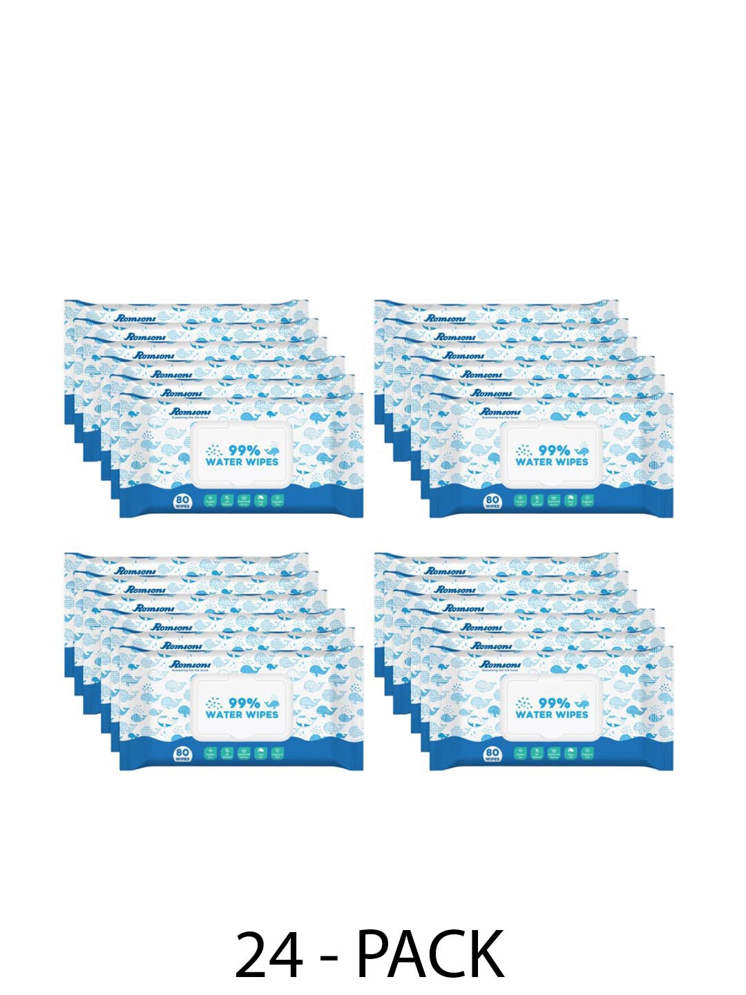 Romsons Pack Of 24 Dignity 99% Water Wipes - 80 Wipes Each
