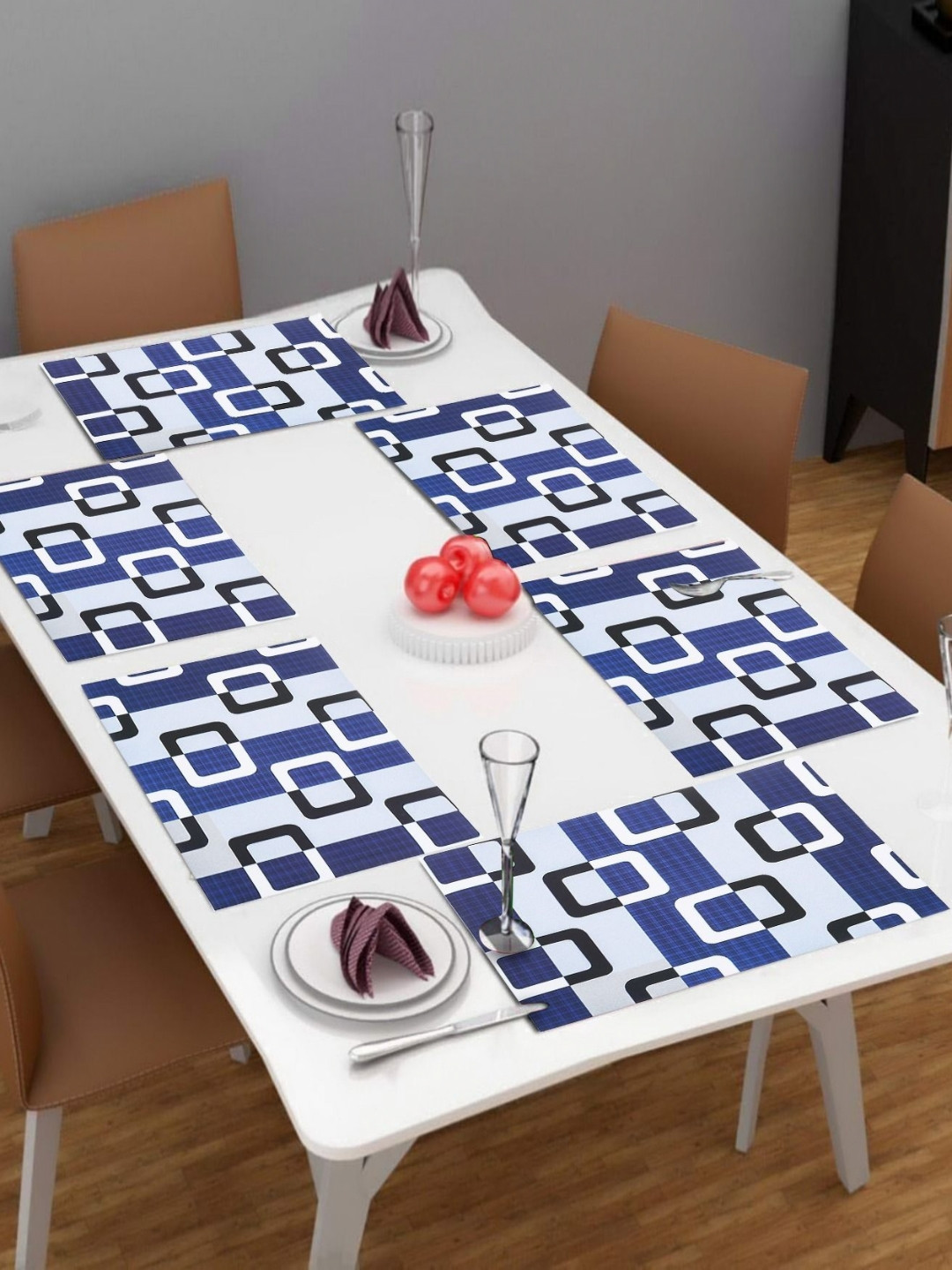 LooMantha Blue & White 6 Pieces Printed Rectangle Shaped Table Placemats