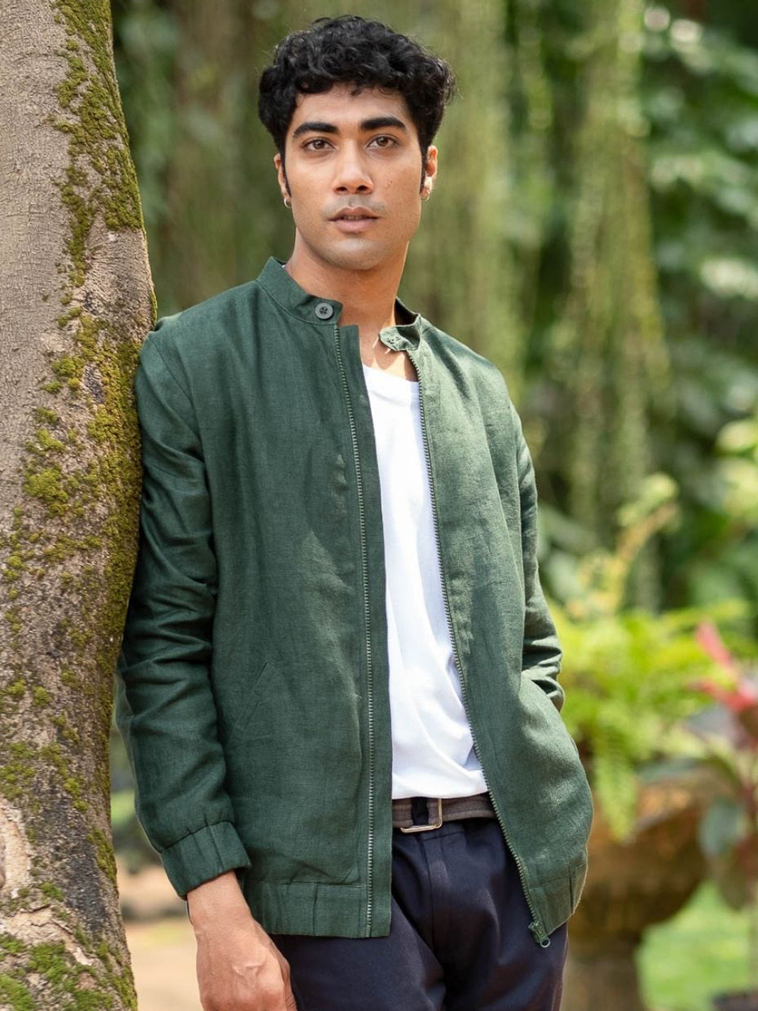 Creatures of Habit Men Linen Bomber Jacket