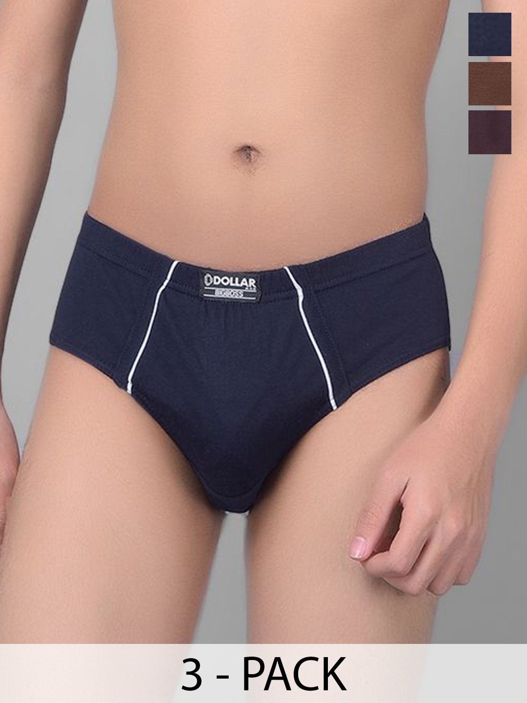 Dollar Bigboss Kid's Solid Pack of 3 Anti-Microbial Combed Cotton Brief