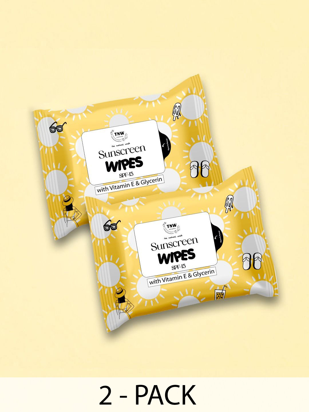 TNW the natural wash Set of 2 Sunscreen Wipes SPF 15 With Glycerine & Vitamin E- 10 N Each