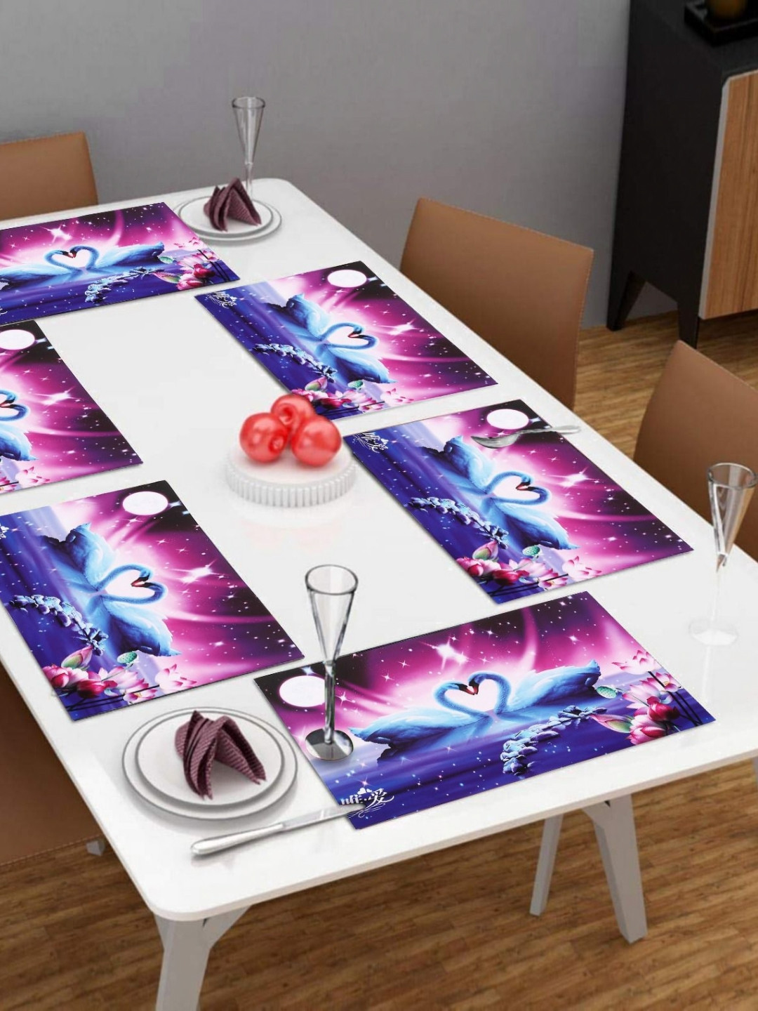 LooMantha Blue & White 6 Pieces Printed Rectangle Shaped Table Placemats
