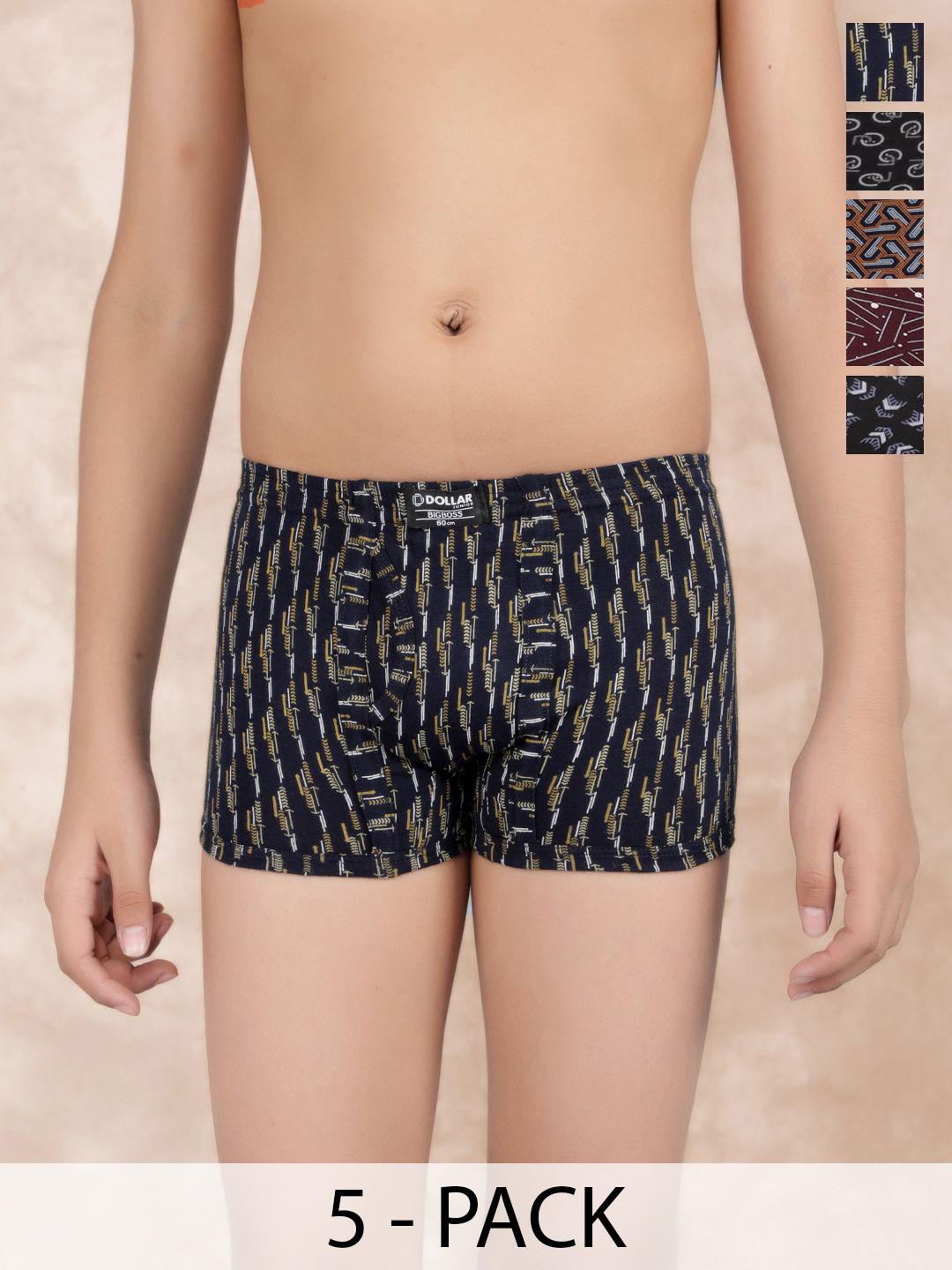 Dollar Bigboss Kid's Printed Pack of 5 Plush-Backed Waistband Trunk