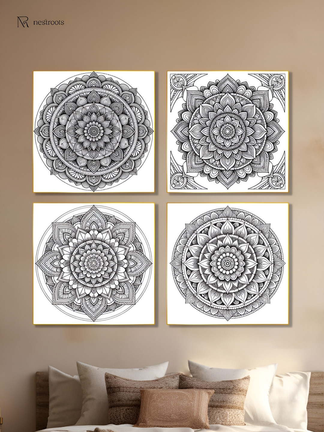 nestroots Black & White 4 Pieces Colorable Circular Canvas Painting Wall Arts