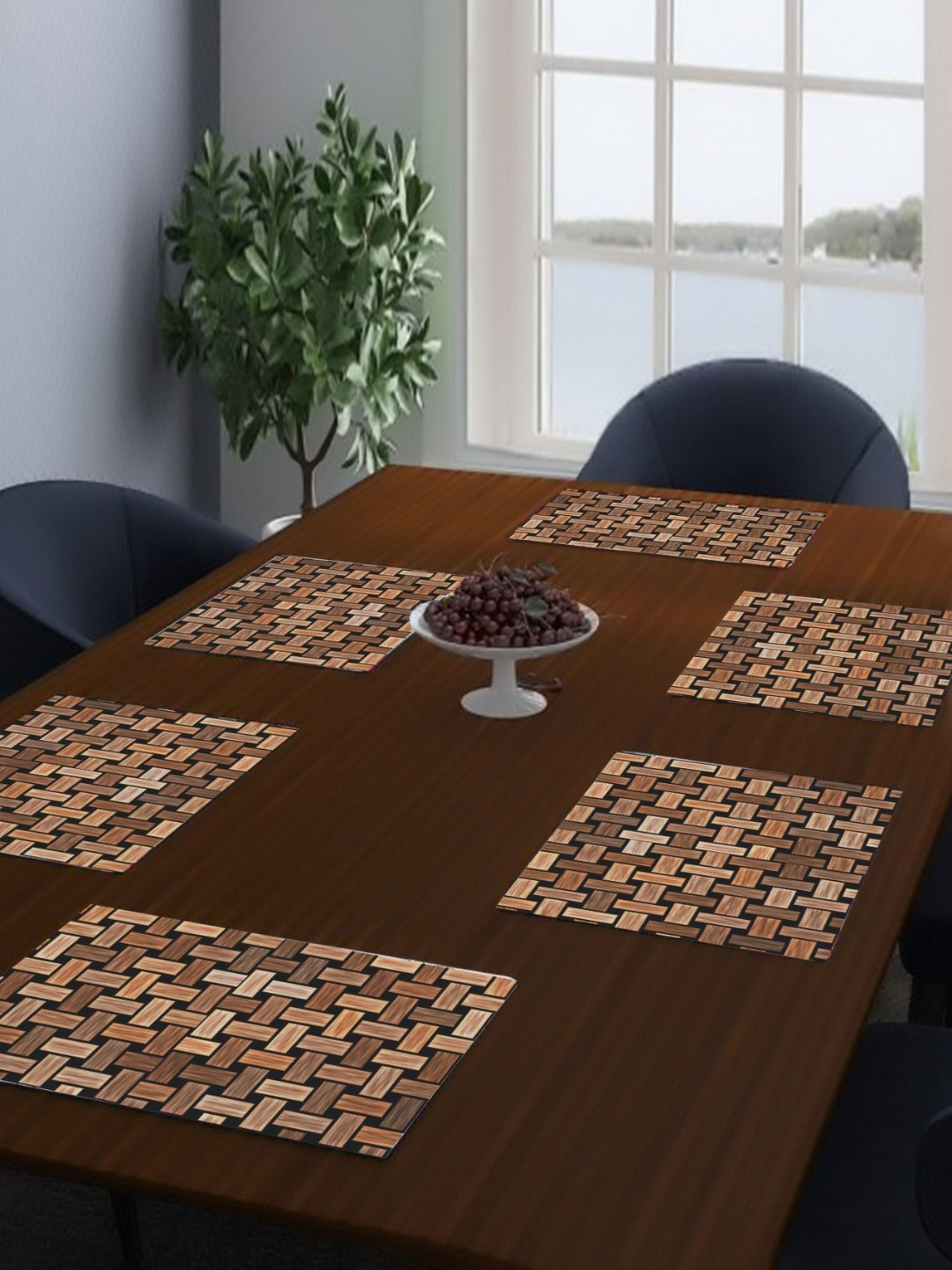 LooMantha Brown & Black 6 Pieces Printed Rectangle Shaped Table Placemats