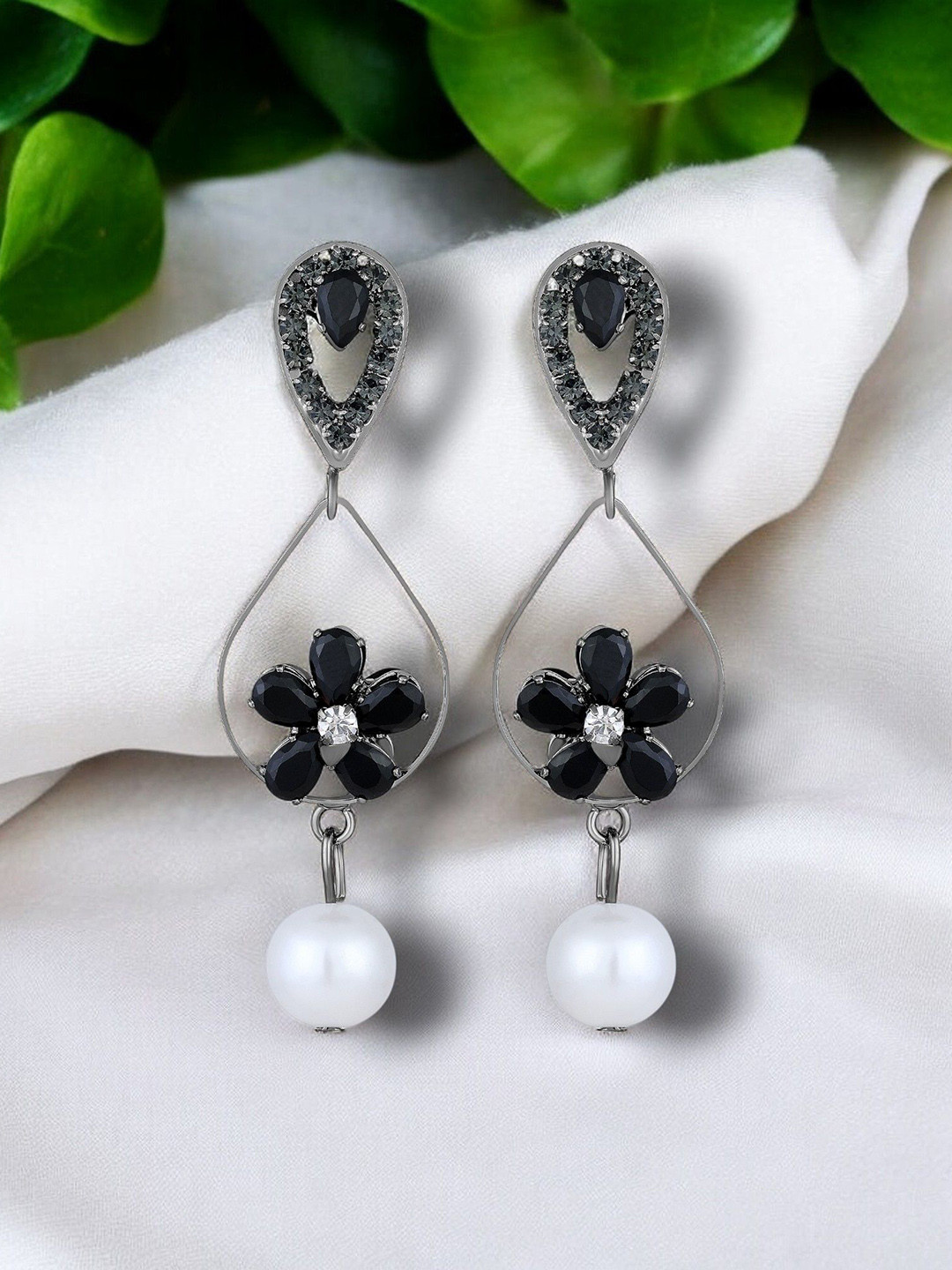 Stefan Rhodium-Plated Contemporary American Diamond Drop Earrings